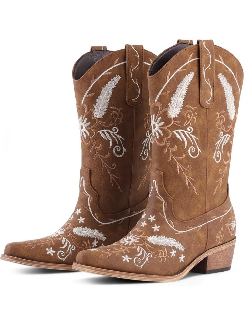 Floral Cowgirl Boots for Women | Pointed Toe Chunky Heel Mid Calf Western Boot